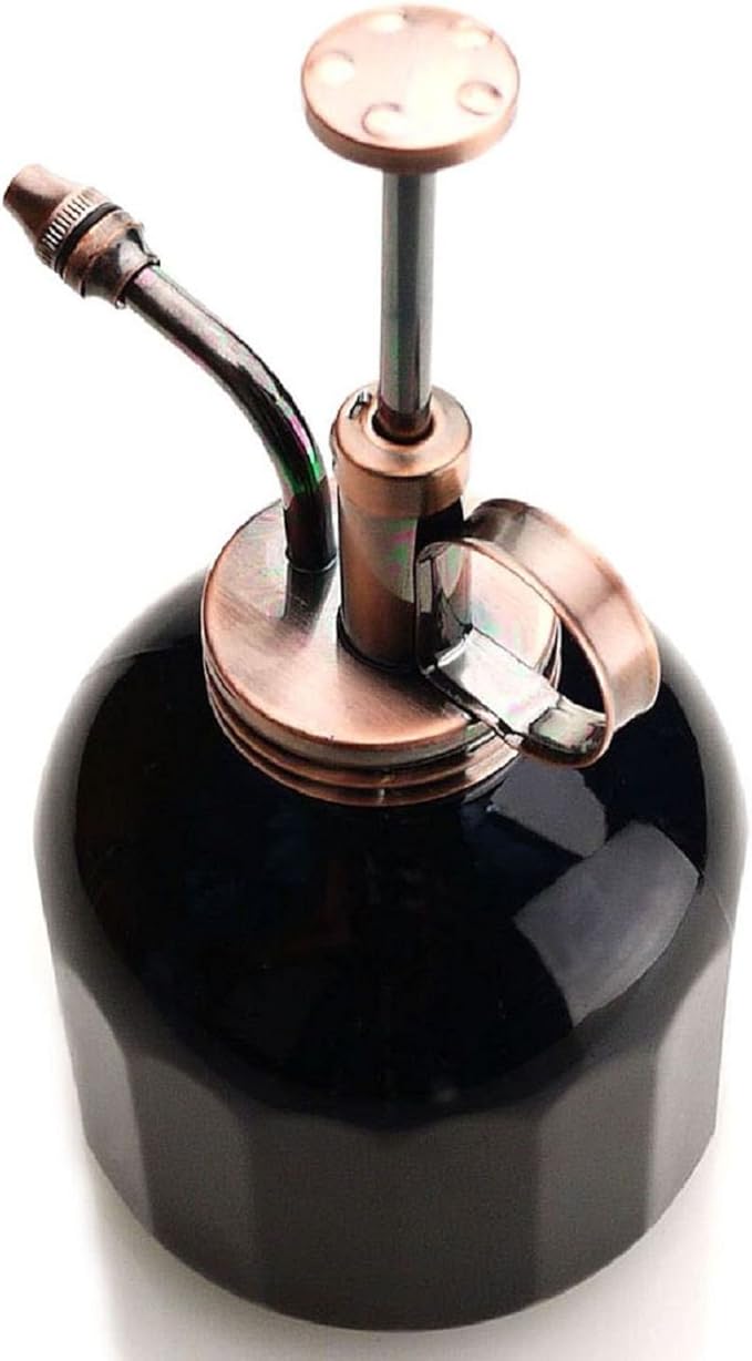Plant Mister- Black Glass Bottle & Brass Sprayer (Antique Copper)