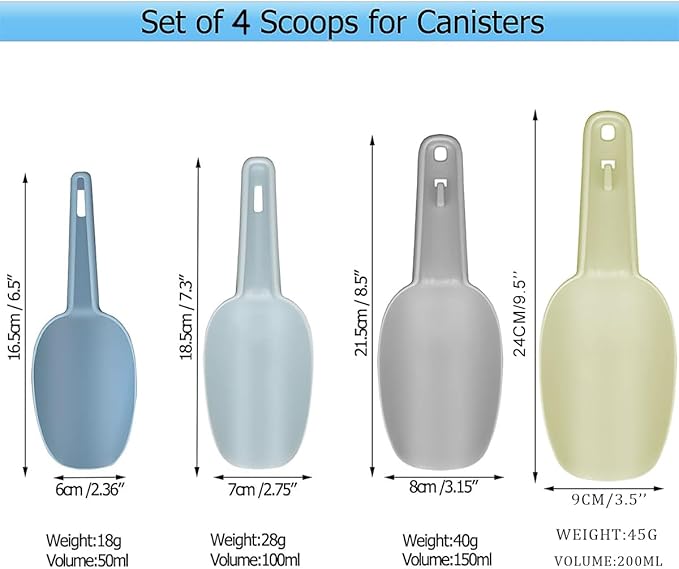 Plastic Scoops for Canisters Pack of 4, Plastic Scoop for Ice Cubes, Flour Scoops Dry Goods Coffee Beans & Cereals