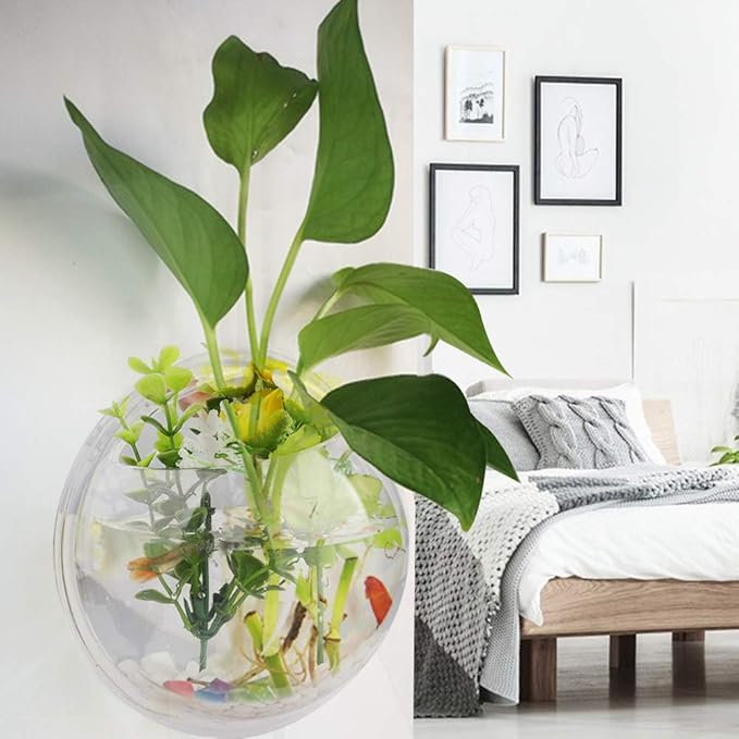 MOTUZP 2PCS Wall Hanging Plant Terrarium, Clear Acrylic Globe Flower Vase for Air Plants Succulents, Wall Mounted Bowl Fish Tank Clear Flower Pot for Succulent Plants, Air Plant