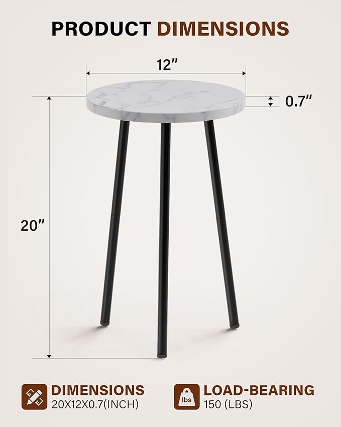 Plant Stand Indoor 2 Pack: Corner Wood 20 Inch Plant Stand Mid Century Modern Decor - Small Round Plant Table for Indoor Plants - Plant Holder for Patio Living Room Bathroom Office (White Marble)