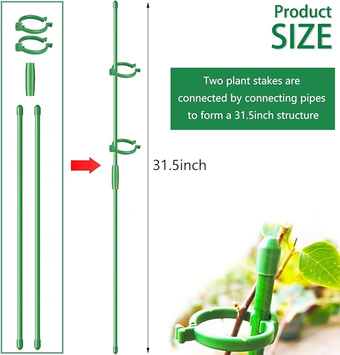 Belit 8 Pack Small Plant Support Plant Stakes, Adjustable Garden Single Stem Support Stake, Planter Support Ring for Orchid, Rose, Peony, Peppers and More, DIY 31.5 inch