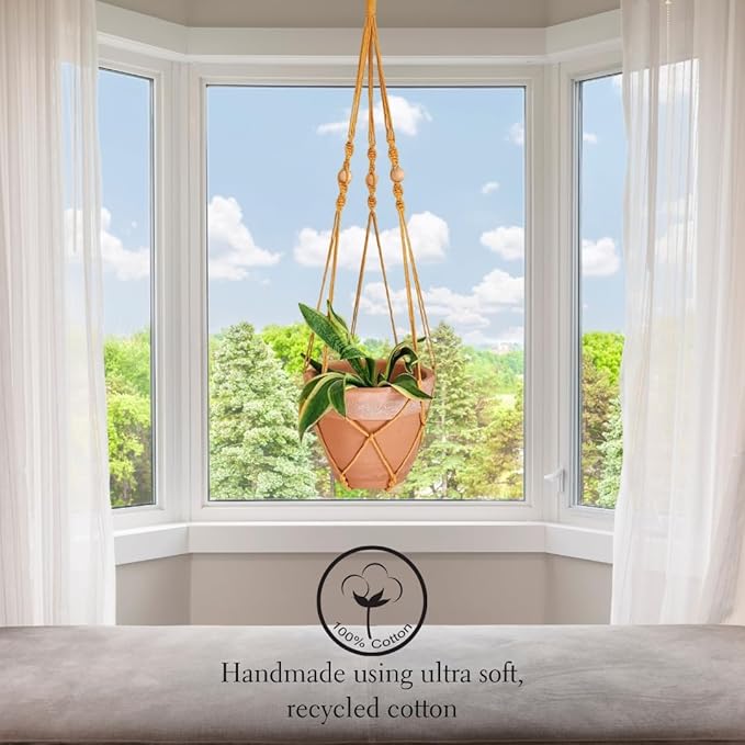Macrame plant hanger 3ft beaded plant hanger for pots 4-8” for live plants indoor and outdoor decor hanging plant holder Boho décor Plant stand indoor Hanging planter for plant pots (Sunshine Yellow)