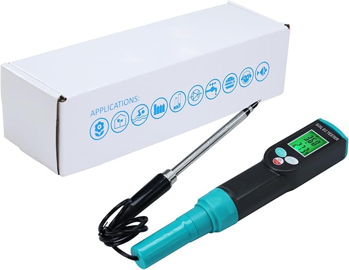 Soil EC & Temperature Meter, 2 in 1 Digital EC Meter with Automatic Temperature Compensation 0~50℃ Portable Soil EC Meter with Corded EC Sensor Electrode for Agricultural, Gardening, Plants