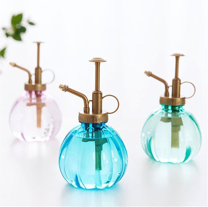 350ML Plant Mister Flower Water Spray Bottle Can Pot|Vintage Pumpkin Style Decorative Glass Plant Atomizer Watering Can Pot with Top Pump for Indoor Potted Terrariums Flowers,Hairdressing Sprayer