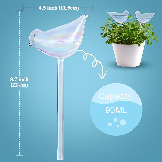 NiHome Bird Spike Plant Watering Globe 2-Pack 10" Light Gradient Hand-Blown Glass Globe Pot Plant Waterer for Home Indoor Outdoor Garden Patio Hanging Flower Automatic Irrigation System