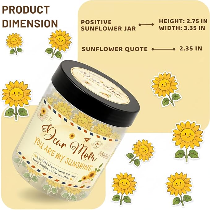 Positive Sunflower Jar with 60 Affirmation Cards, Uplifting Motivation Jar For Mom, Encouraging Sunflower Gifts For Mom Women, Emotional Support Gift, Funny Desk Decor, Gifts for Coworkers Women