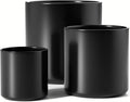 LE TAUCI Ceramic Pots for Plants, 10/8/6 Inch Indoor Planters with Draiange Hole, Silicone Plug & Mesh Pad, Modern Minimalist Pots for Home Office, Set of 3, Satin, Black