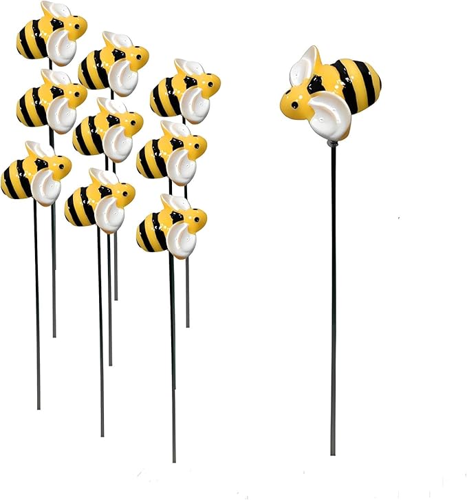 Garden Stakes Decor,10Pcs Garden Stakes Decorative Outdoor Lawn Pathway Patio Plant Pot Art Stick Yard Art Decorations for Pot Lawn Patio Corridor Flower Bed Outdoor Plant (BEE)