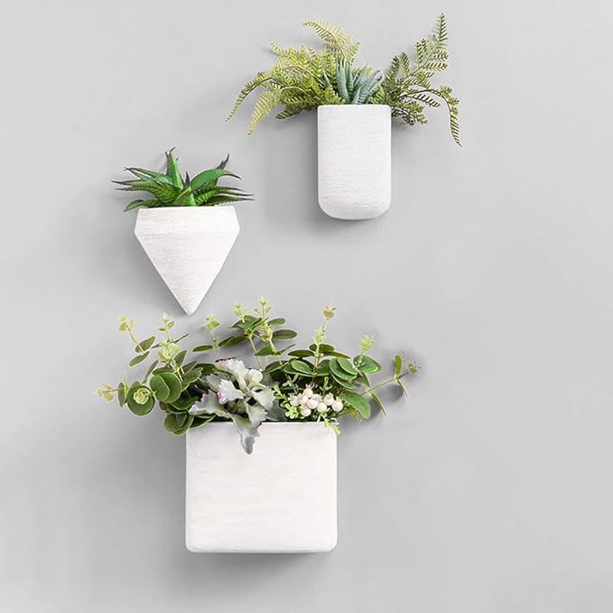 Resin Planters Geometric Wall Planters Indoor Plant Pots Colorful Wall-mounted Flower Pots Vertical Plant Container Air Plant Holder Wall Vase for Cactus Succulents Herbs and More … (3 White)
