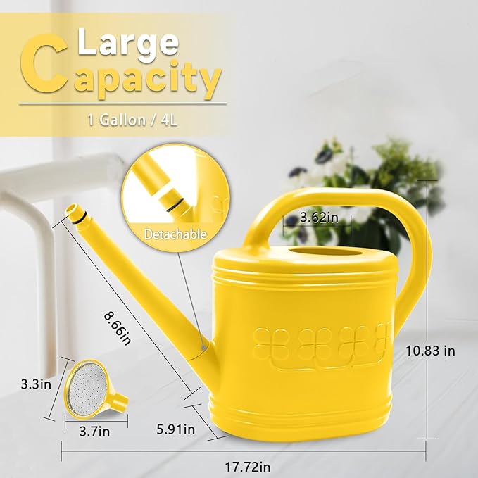 Watering Can for Indoor & Outdoor Plants, Plant Watering Can with Stainless Steel Shower Head, 1 Gallon Plastic Watering Can for Garden, Flowers, Vegetable, Greenhouse