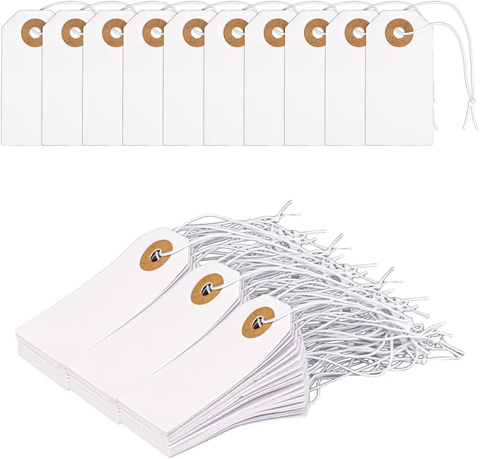 400 Pcs Paper Tags with String, 2-3/4" x 1-3/8" Label Tags with Hole for Organizing, Pricing, & Gift-Giving by IHDYPPEW