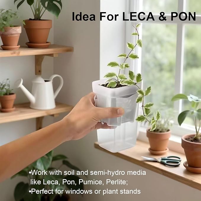 10 Pack 2.5 inch Small self Watering pots for Indoor Plants,semi hydroponic pots for leca and pon,Clear Plastic Plant Pot for Propagation,Seedling,Cutting and African Violet (Clear, 2.5 inch)