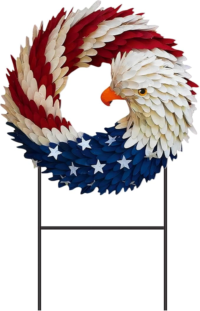 Amyhill 4th of July Decorations Patriotic Eagle Metal Garden Stake, 250th Anniversary Red White Blue Yard Sign, Independence Day Memorial Day Outdoor Decor for Lawn, Patio, Walkway, and Outside