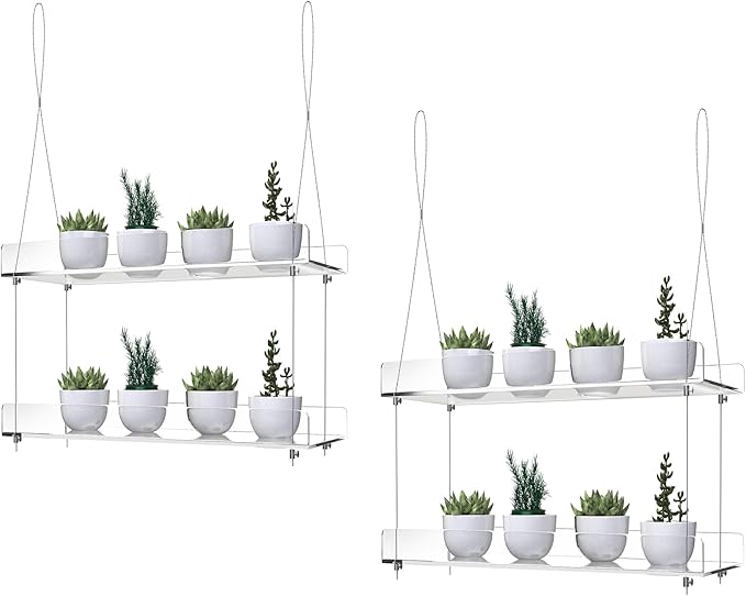2-Pack Adjustable Clear Acrylic Plant Stands for Windows – 16" Transparent Hanging Window Plant Racks for Indoor Garden, Herbs, or Home Decor in Kitchen & Bedroom