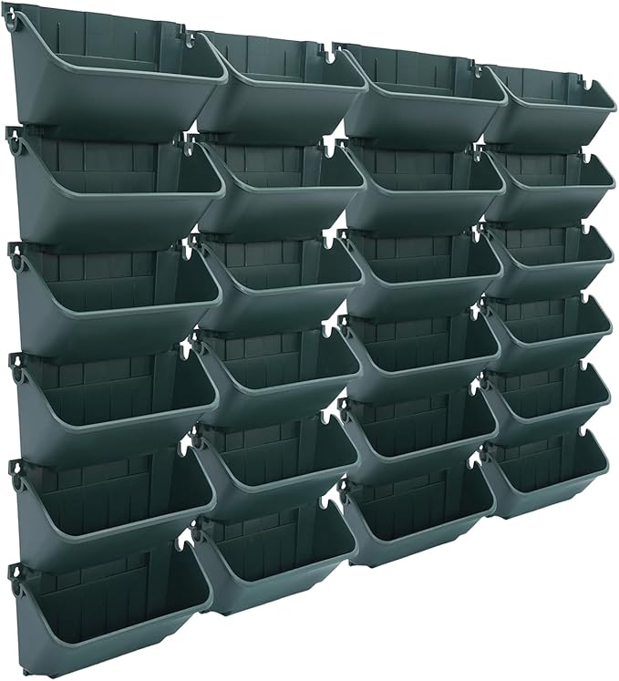 Bacocoo Vertical Garden Planter - 24 Pack, 13 inch Wall Mounted Planter for Patio Outdoor Decor, Home Green Plastic Pot Balcony Plant Vegetable Fruit Herb Hanging Pocket Holder Flowerpot. (Army Green)