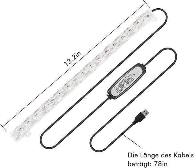 Sondiko Grow Light Strip, Full Spectrum Sunlike Auto ON&Off Grow Light Strip with 3/9/12H Timer&10 Dimmable Levels for Indoor Plants (13.2 inches Length)