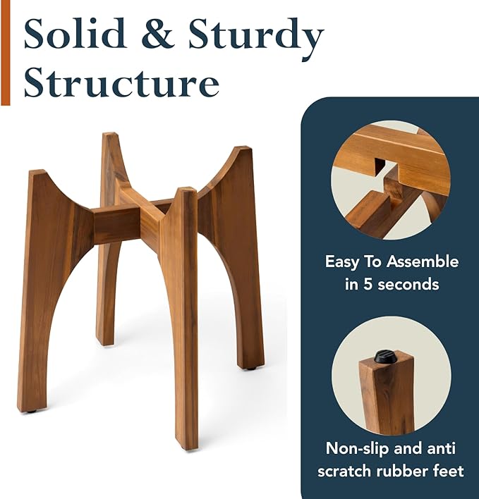 KUTE NEST Acacia Wood Plant Stand - Elegant Match for Corso/Arco Planter, Small Indoor Solid Wood Plant Holder with Walnut Finish for Modern Home Decor (Walnut, High - Small)
