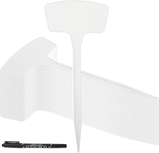100 Pcs Plant Labels,T-Type 10.63inch Large Plastic Plant Tags Waterproof Plant Makers Nursery Garden Labels for Outdoor Indoor Plants Herbs Flowers Vegetable Potted Belt Marker Pen (White)