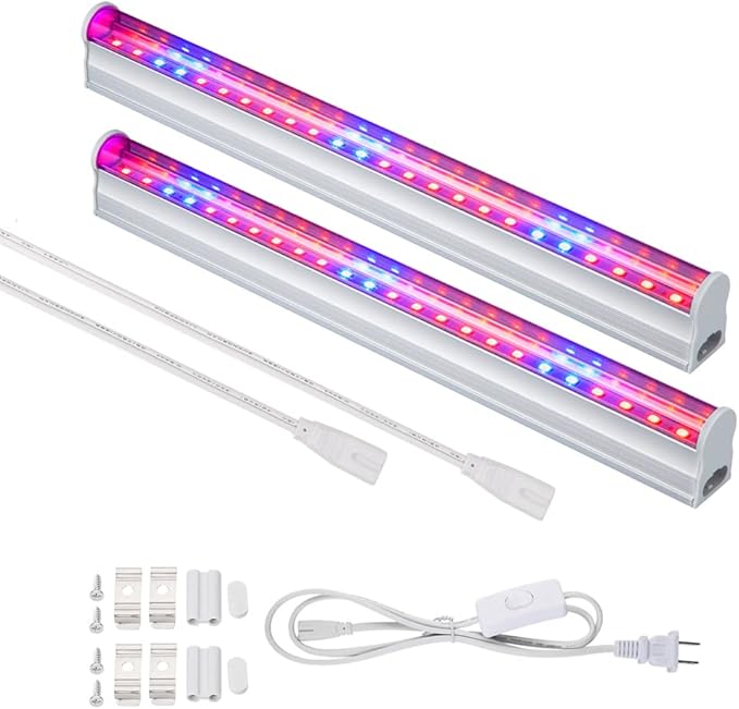 Plant Grow Light, 2pcs T5 LED Growing Light Red Blue Spectrum for Indoor Plants, 11.5inch /Strip, US Plug with On/Off Switch, Low Energy Usage, Easy Installation, Linkable