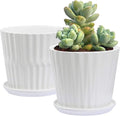 sietpoek Plant Pots - 6.7 Inch Cylinder Ceramic Planters with Connected Saucer, Pots for Succuelnt and Little Snake Plants, Set of 2, White