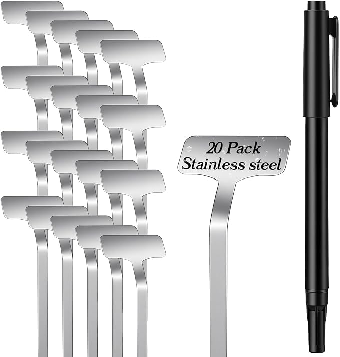 20 Pack Metal Plant Tags, Stainless Steel Waterproof Garden Plant Labels Tall Stake Tags, Height 12.6'', Label Area 2.5'' *1.3'' Reusable Nursery Tags for Outdoor Vegetables Flower Seed(with Pen)