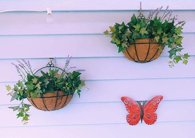 Metal Half Round Wall Planter with Coco Liner, 2-Pack, Hanging Basket for Outdoor Plants, Wall Pot Plants Holder, Fence Hanging Planters Outdoor, Balcony and Porch Decor (10" x 2 Pack)