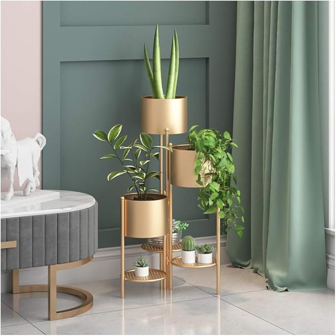 Metal Plant Stand, 6 Tier 6 Potted Indoor Gold Flower Pot Stand Holder Shelf, Foldable Decorative Display Rack for Multiple Potted Plants, Patio Garden, Living Room, Corner Balcony & Bedroom