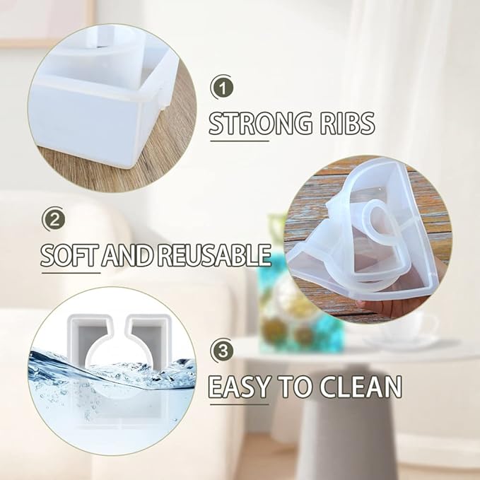 Plant Propagation Station Epoxy Resin Mold, Modern Square Geometric Vases Silicon Cement Moulds with Plastic Flower Plant Pot,Home Office Art Handmade