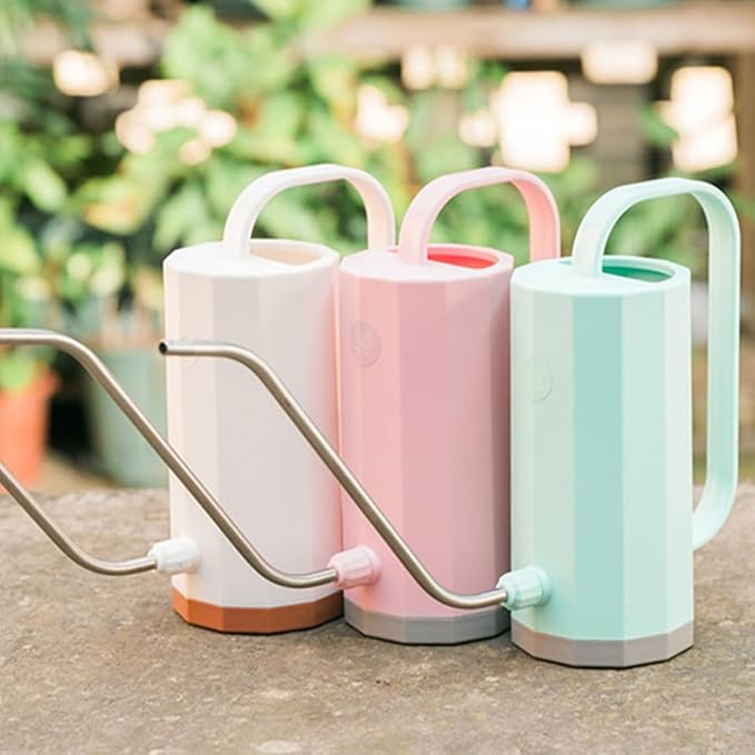 NUOBESTY 2pcs Small Long Spout Watering Can for Indoor Plants, Plastic Houseplant Watering Pot with Handle, Mint Green and Soft Pink, Suitable for Balcony and Indoor Gardening