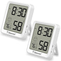 Geevon 2 Pack Mini Digital Hygrometer Gauge Indoor Thermometer with Time Display – LCD Monitor Temperature， Outdoor Humidity Meter for Home House Office Garden and Cellar