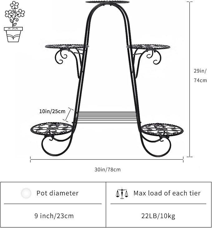 CarolynDesign 6 Tier Metal Plant Stand for Indoor and Outdoor, Multi Flower Pot Holder Shelf for Living Room Patio Lawn Garden Balcony