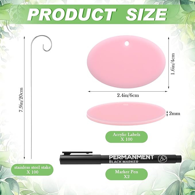 Novabright 100 Pcs Reusable Plant Labels with Metal Stakes-2mm Thick Waterproof Acrylic Garden Markers with 2 Marker Pens for Outdoor Plants,Vegetables,Flowers & Seedlings