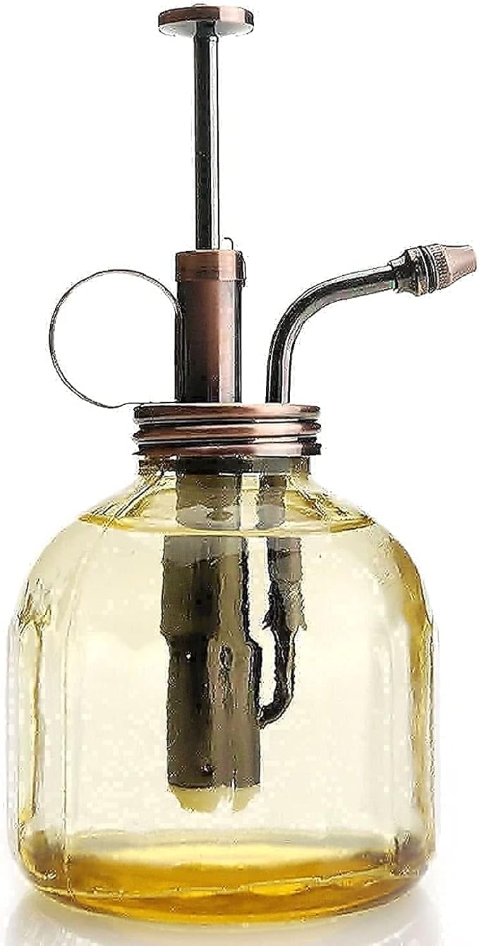 Plant Mister- Amber Glass Bottle & Brass Sprayer (Antique Copper)
