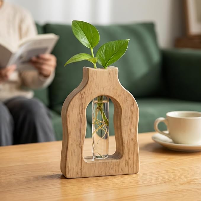Plant Propagation Station Hanging Stand with Vases for Plants Wall Hanging Wood Stand Indoor Levitating Plant Pot Air Holder Window Boxes for Decor Flowers Holder Test Tubes