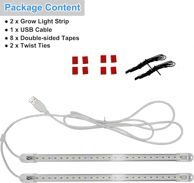 LED Grow Light Strip for Indoor Plants, Full Spectrum Sunlike Plant Lights Growing Lamps for Hydroponics Succulent Veg and Flowers (Not Includes Adapter) - 2 Packs