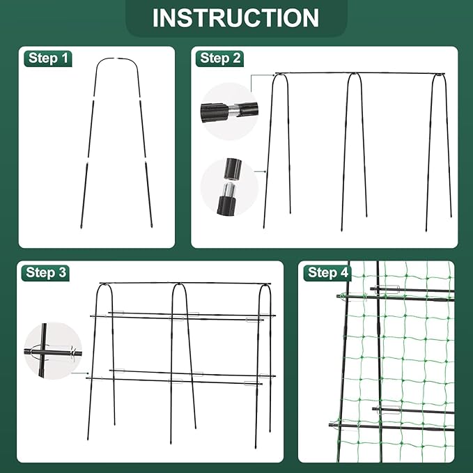 Follook Cucumber Trellis for Raised Bed, 4 feet Garden Trellis for Climbing Plants Outdoor, Plastic-Coated Metal Arch Plant Support for Flower Vines Vegetables Peas Beans Cucumber Trellis, Black