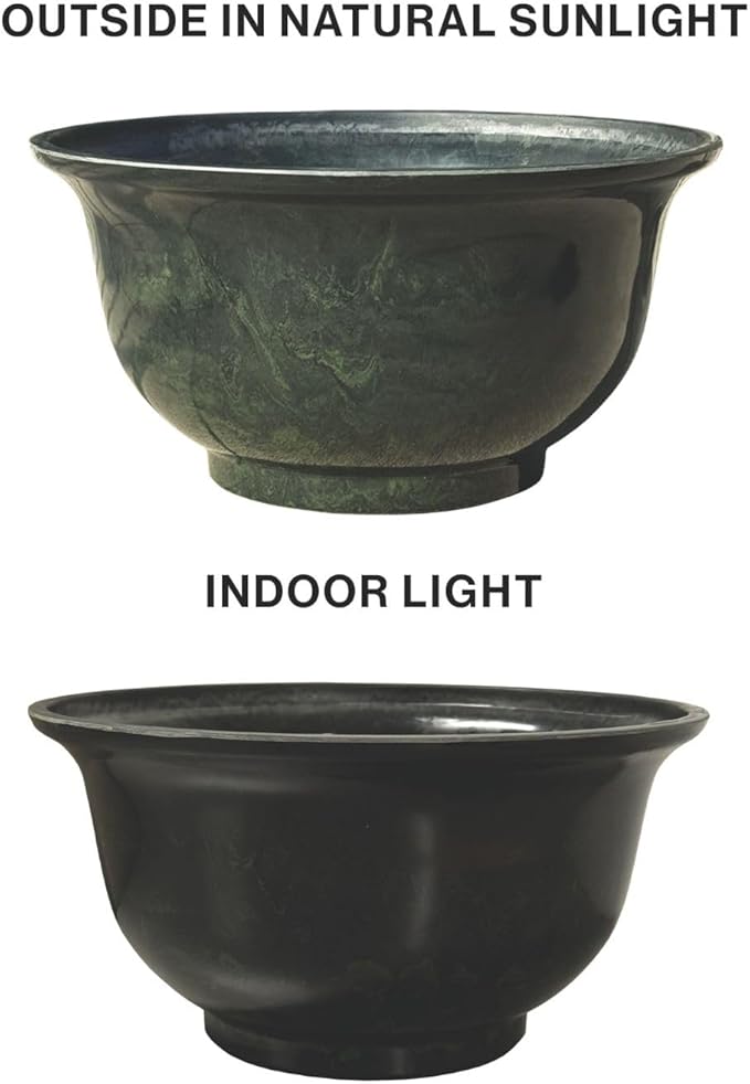 Classic Home and Garden Venetian Deep Bowl 12.5" Planter, Green Granite