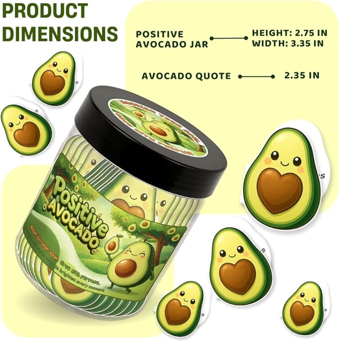 Positive Avocado Jar with 60 Daily Affirmation Cards, Emotional Support Avocado Decor, Gift for Women and Teens, Inspirational Mental Health Jar for Friends Seeking Good Luck and Encouragement