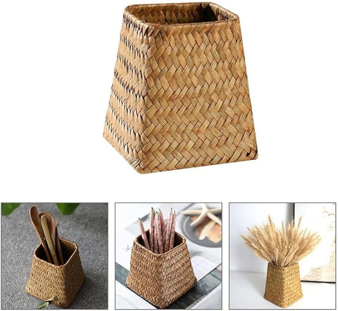 Ipetboom Wicker Flower Vase, Natural Seaweed Weave Basket Pastoral Rattan Vase Farmhouse Flower Basket, Dried Flower Pot Seagrass Storage Basket Organizer, 5.51 X 4.72 Inches