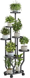 Plant Stand with Wheels 6 Tier Metal Flower Shelf for Indoor Outdoor Corner Multiple Plants Holder Rack for Bedroom Living Room Garden Balcony Yard Black (Black, 6 Tier)