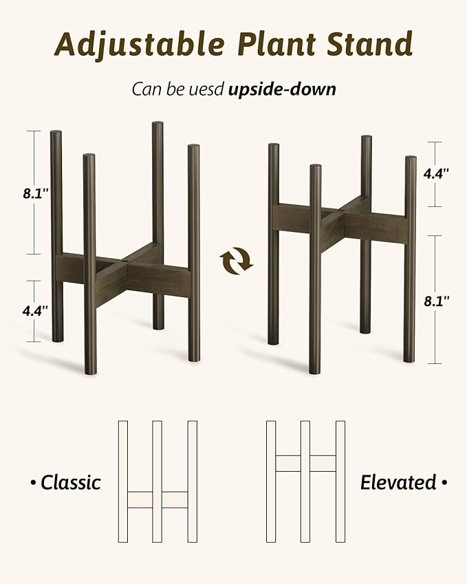 GENTINGBRO Adjustable Plant Stand Indoor, Bamboo Plant Stand Fits 8 9 10 11 12 Inches, Small Corner Planter Holder for Indoor Plants, Single Floor Plant Stands for Living Room Balcony, Tea Brown Tall