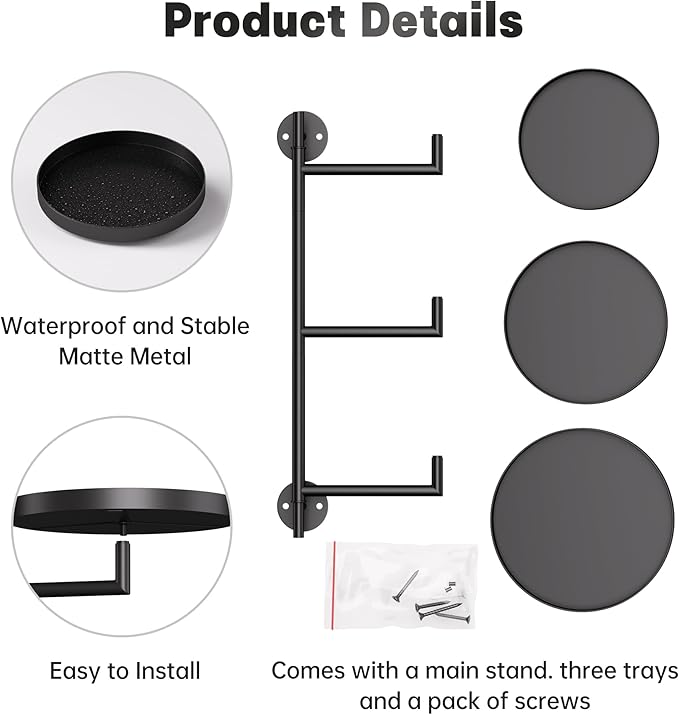 YQSLYSF Window Rotating Plant Stand Shelf Indoor Black Metal Floating Shelves 3-Tier Wall Mount Plant Holders for Living Room Wall Planter Modern Home Decor for Gardening