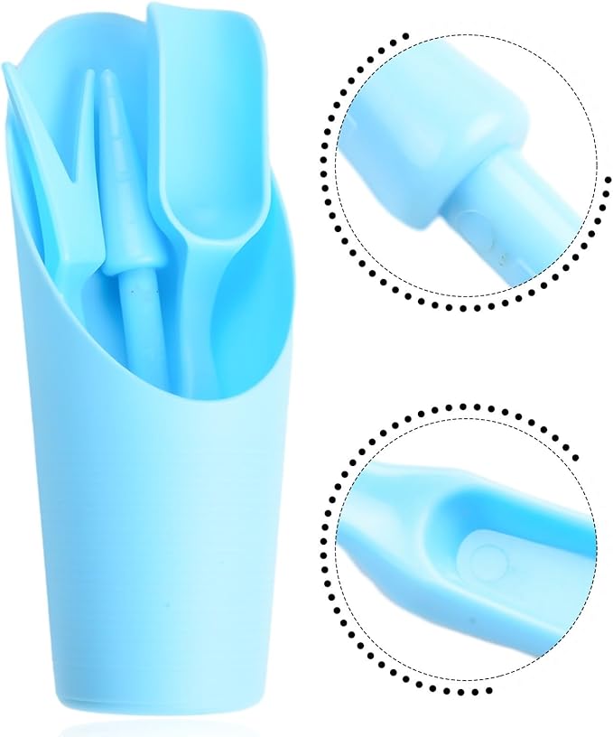 Garden Tool Set with Transplanter Scoop Bucket Shovel and Hole Punch for Succulent and Greenhouse Planting Four Piece Plastic Kit for Transplanting and Potting Tasks(Blue)