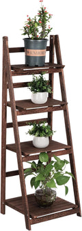 Funkeen 4 Tier Wooden Ladder Shelf, Decorative Freestanding Leaning Display Bookshelf, Folding Indoor & Outdoor Plant Stand Rustic Storage Rack Shelves for Living Room, Bathroom, Balcony, Kitchen