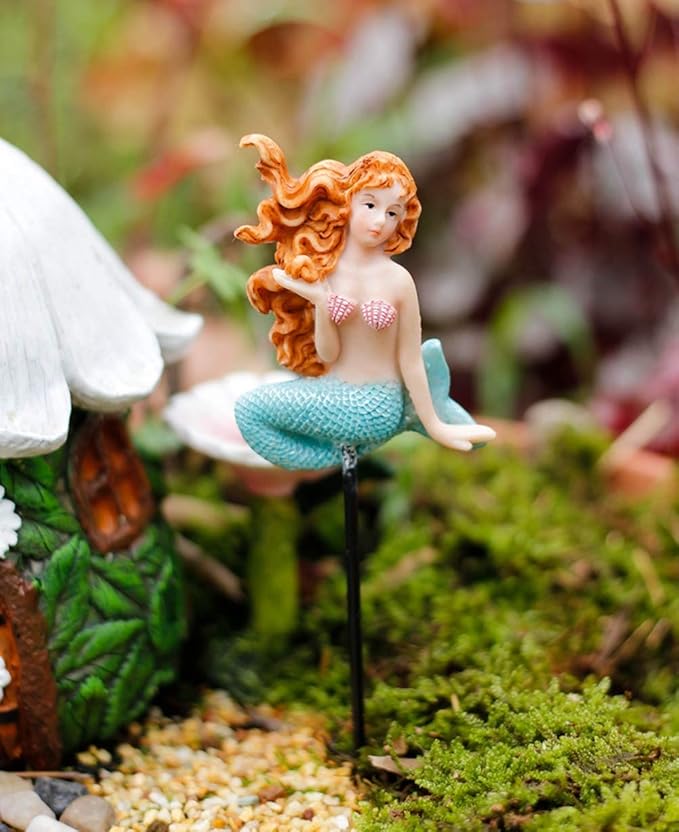MUAMAX Miniature Mermaid Garden Stakes Mermaid Picks for Plants Fairy Garden Decorative Figurines Accessories Outdoor Micro Landscape Ornaments Succulent Decorations (Color)