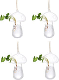 Asodomo 4 Pack Creative Mushroom Hydroponic Vase Hanging Glass Planter Plant Terrarium Container Propagation Stations with Hemp Rope for Air Plant Flowers Indoor Wall Window Home Decor