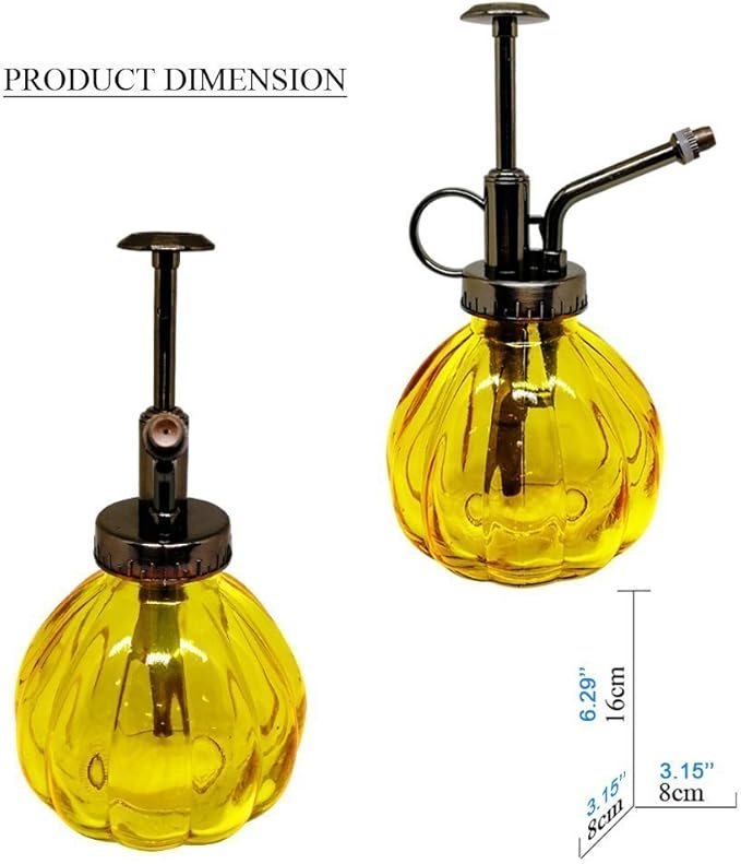 THY COLLECTIBLES Flower Water Spray Bottle Can Pot Plant Mister | Vintage Pumpkin Style Decorative Glass Plant Atomizer Watering Can Pot with Pump for Terrariums Flowers Potted Plants (Yellow)