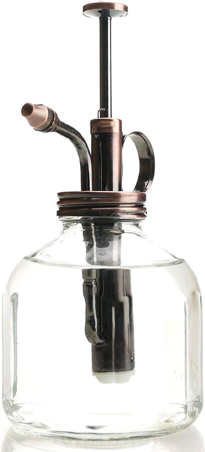 Plant Mister- Clear Glass Bottle & Brass Sprayer (Antique Copper)