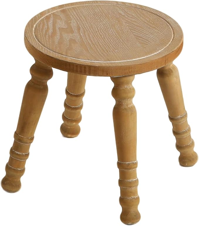 100% Solid Wooden Step Stool, Small Wooden Stool for Adults, Wood Plant Stools, Small Round Stool for Bathroom, Kitchen, Bedroom, Plant Stand