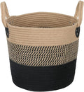 ZOES HOMEWARE 14"x12" Natural Jute Rope Woven Storage Basket with Handles for Plant, Blankets,Toys - Living Room Home Decor,Multifunctional Basket for Organizer,Picnic,Artificial Tree Black and Beige